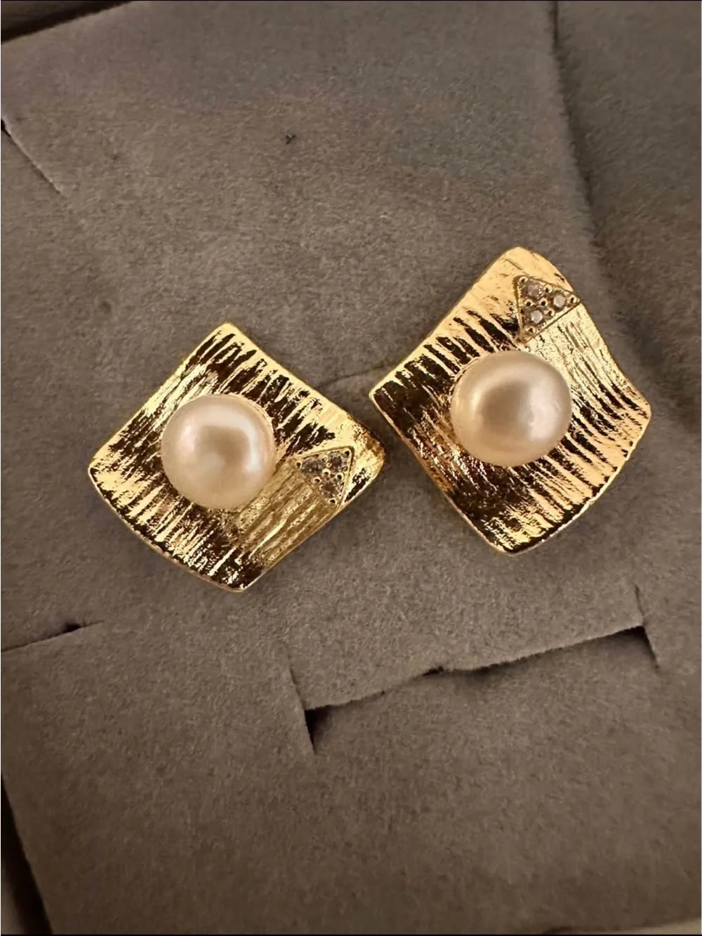 14k Gold Plated Freshwater Pearl Accent Square Earrings